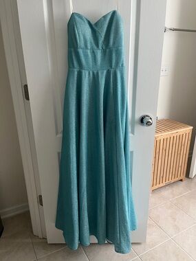 Prom Dress Strapless Teal Satin Evening Gown Modest